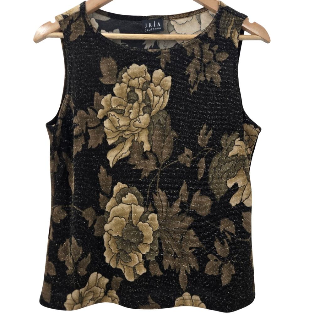 JKLA Womens Vtg Y2K Indie Fairy Grunge Going Out Sheer Shimmer Dark Floral Top M